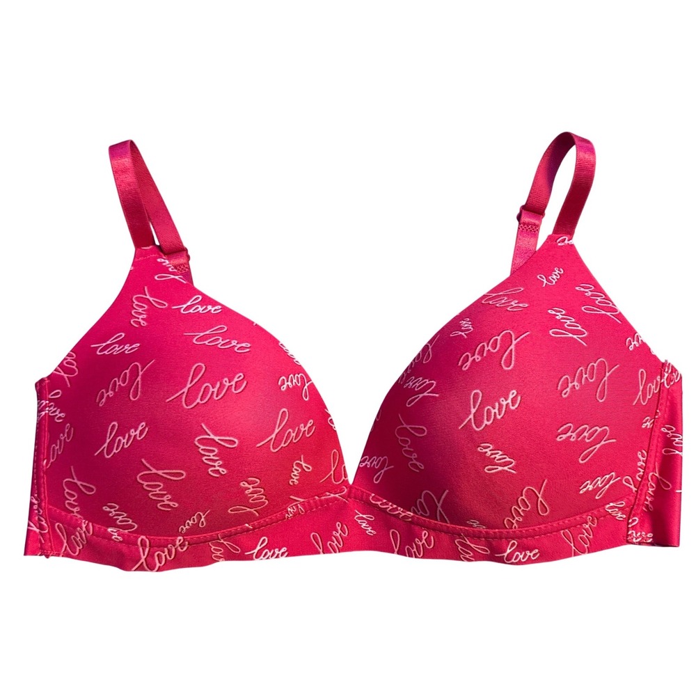 NEW STRM LINE Intimates Pink Love Script Padded Wireless Bra Size 36C